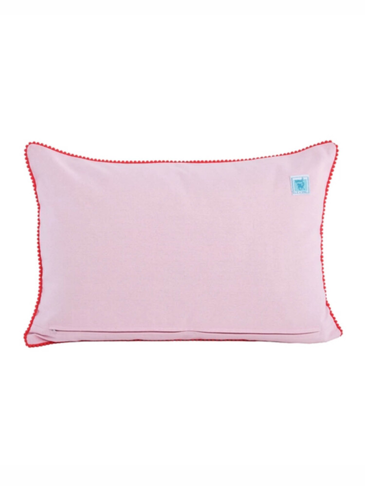 Kissen 40x60 cm, rosa/weiß rosa gestreift mit Blumen von hinten - Remix von Sophie