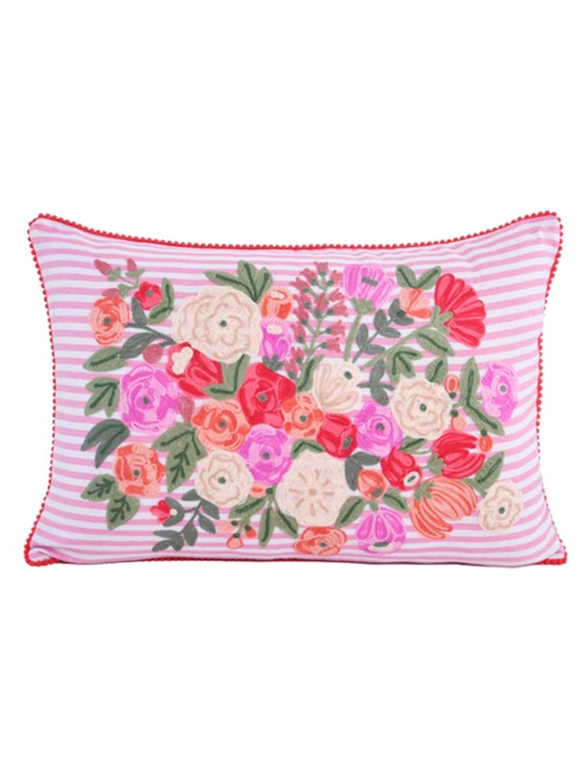 Kissen 40x60 cm, rosa/weiß gestreift rosa mit Blumen - Remix von Sofie