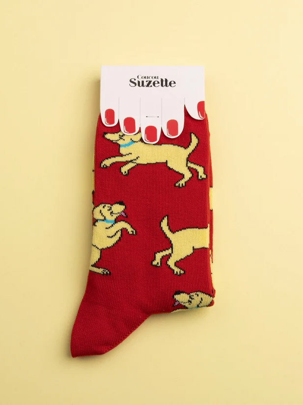 rot-gelbe Laberador, Socken mit Hunden, Remix von Sofie, cou cou suzette, Strümpfe, Strümpfe aus Baumwolle, italienische Baumwolle, Strümpfe aus Baumwolle,