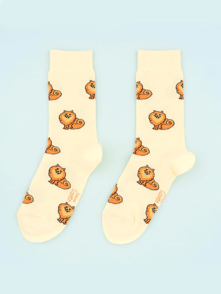 hellgelb mit Spitze, Socken mit Hunden, Remix von Sofie, Cou Cou Suzette, Strümpfe, Strümpfe in Baumwolle, italienische Baumwolle, Strümpfe aus Baumwolle,
