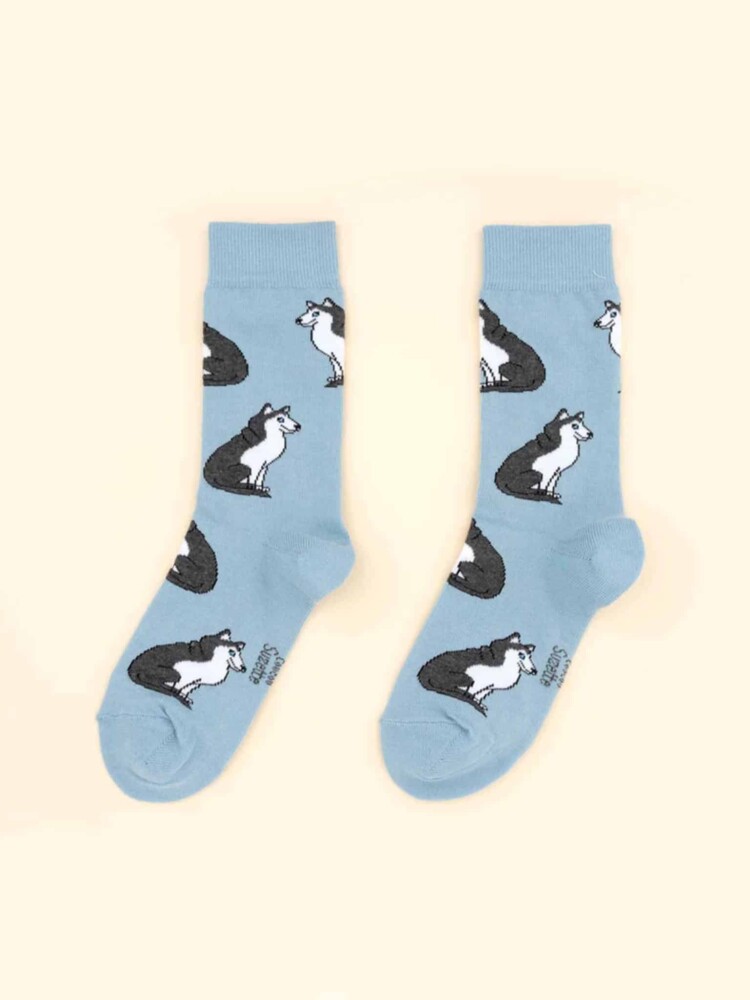 blau mit Husky, Strümpfe mit Hunden, Remix von Sofie, cou cou suzette, Strümpfe, Strümpfe aus Baumwolle, italienische Baumwolle, Strümpfe aus Baumwolle,