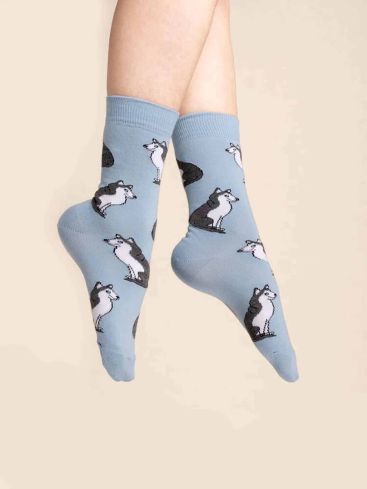 blau mit Husky, Strümpfe mit Hunden, Remix von Sofie, cou cou suzette, Strümpfe, Strümpfe aus Baumwolle, italienische Baumwolle, Strümpfe aus Baumwolle,