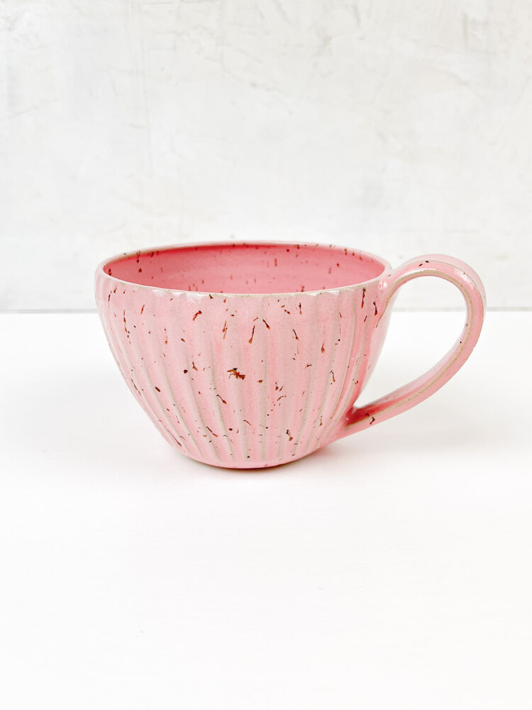 Trine lise Rilled Keramik Tasse in rosa - Cappurccino Tasse