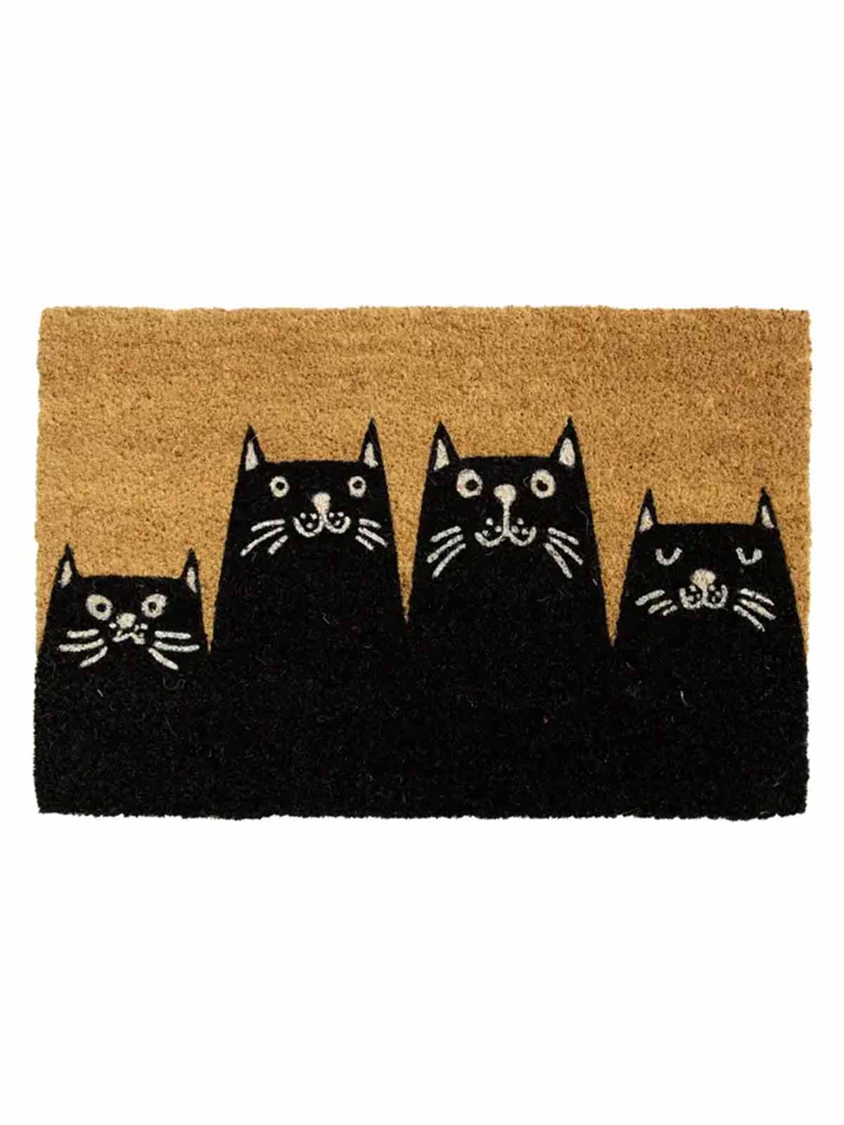 Fußmatte aus Kokosfaser mit 4 schwarzen Katzen
