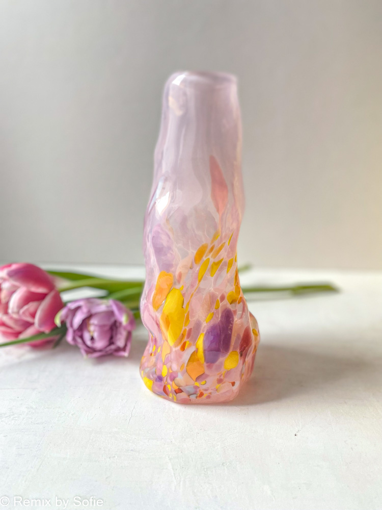 mundgeblasene Lockenvase in mit Opalplatten und vielen Farben von marine retpen