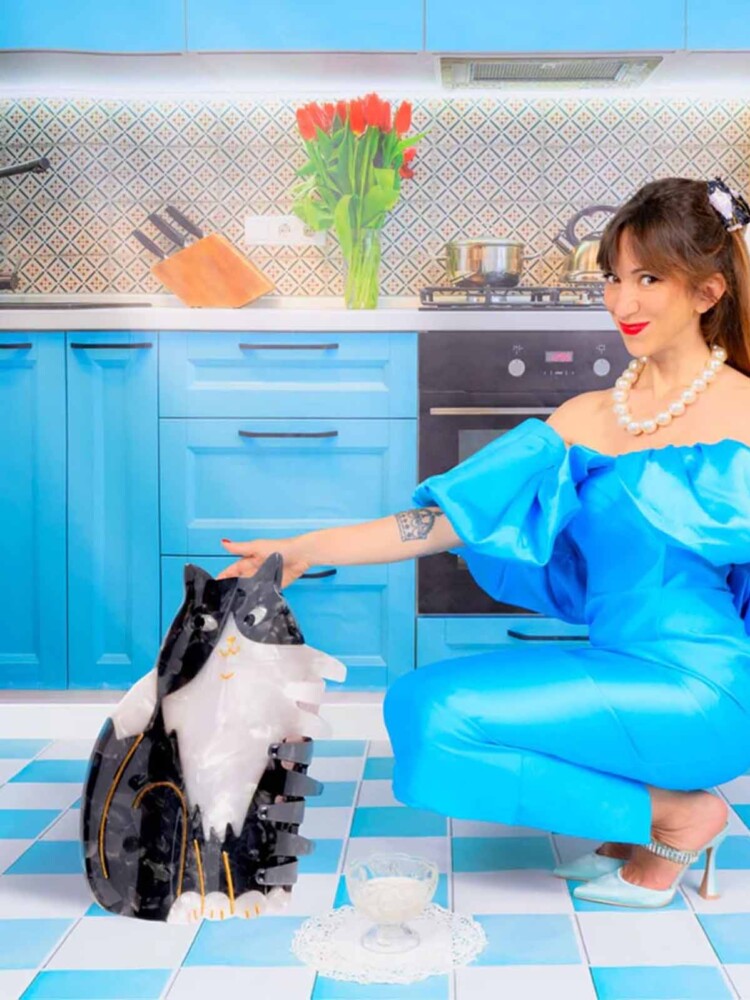 remix von sofie - cou cou suzette Haarclip mit schwarz und weiß Katze