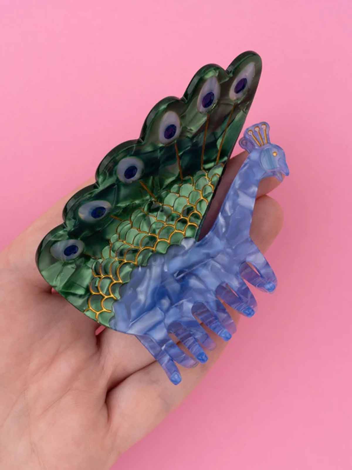 cou cou suzette Haar Clip Pfau in grünen und blauen Farben