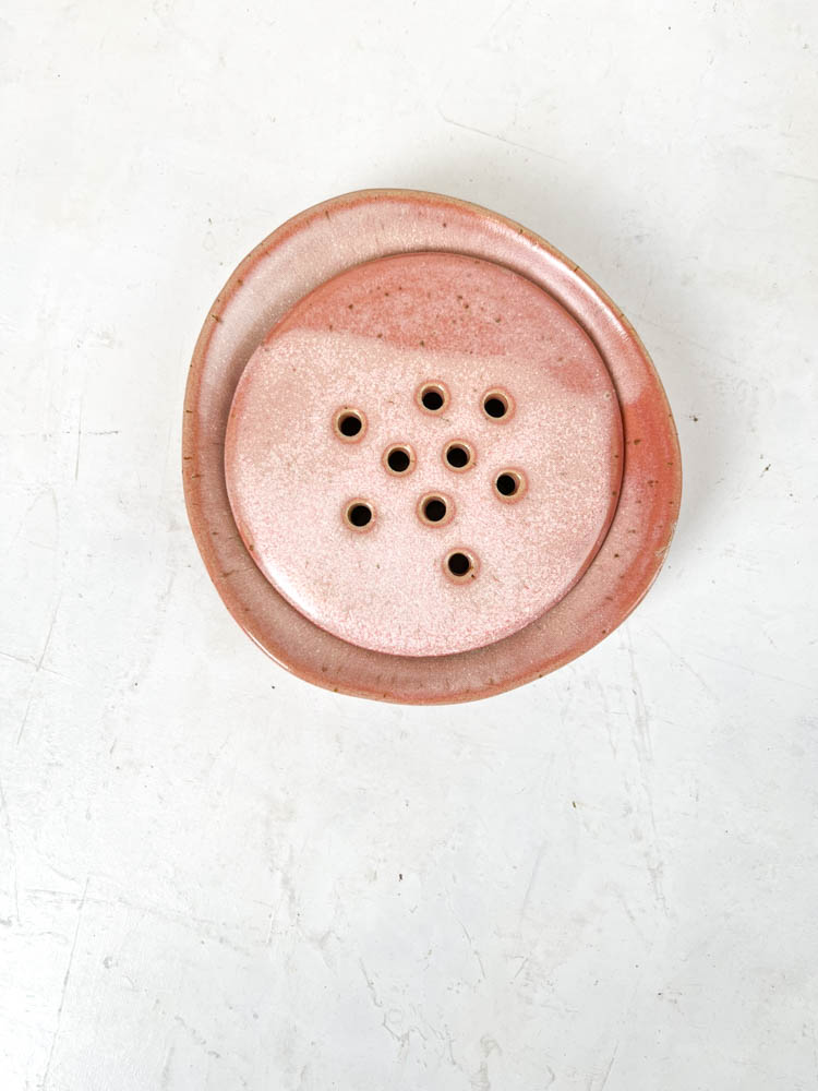 handgefertigte Keramik Seifenschale in rosa