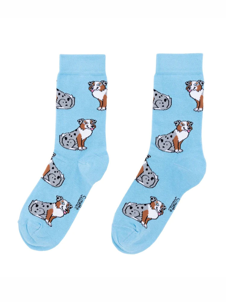 Socken mit Hunden hellblau mit Australischen Schäferhund