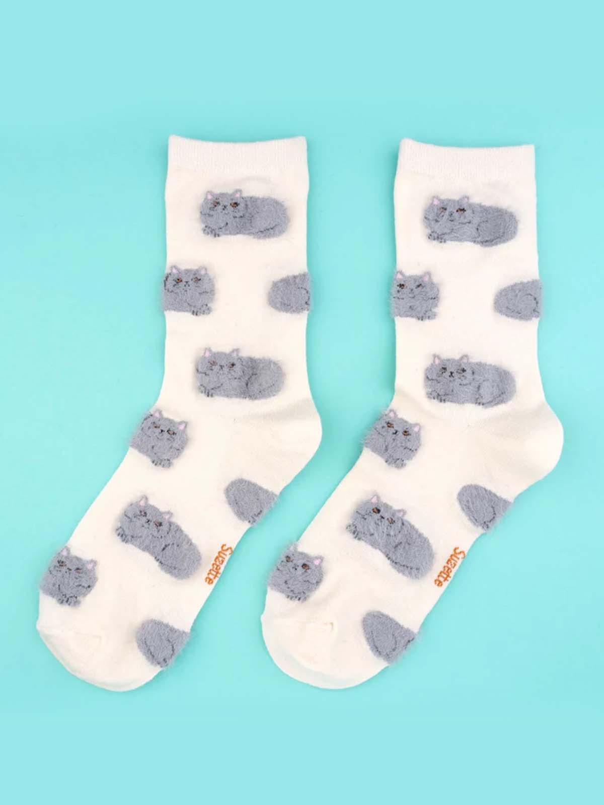 Baumwollsocken mit grauen Katzen von cou cou suzette