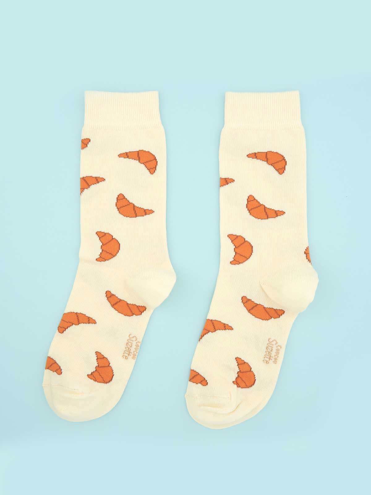 cou cou suzette Baumwollsocken mit Croissants in hellgelb - Remix von Sofia