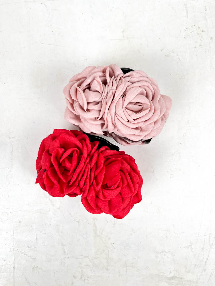 Haarclip Blume Merle rot und rosa