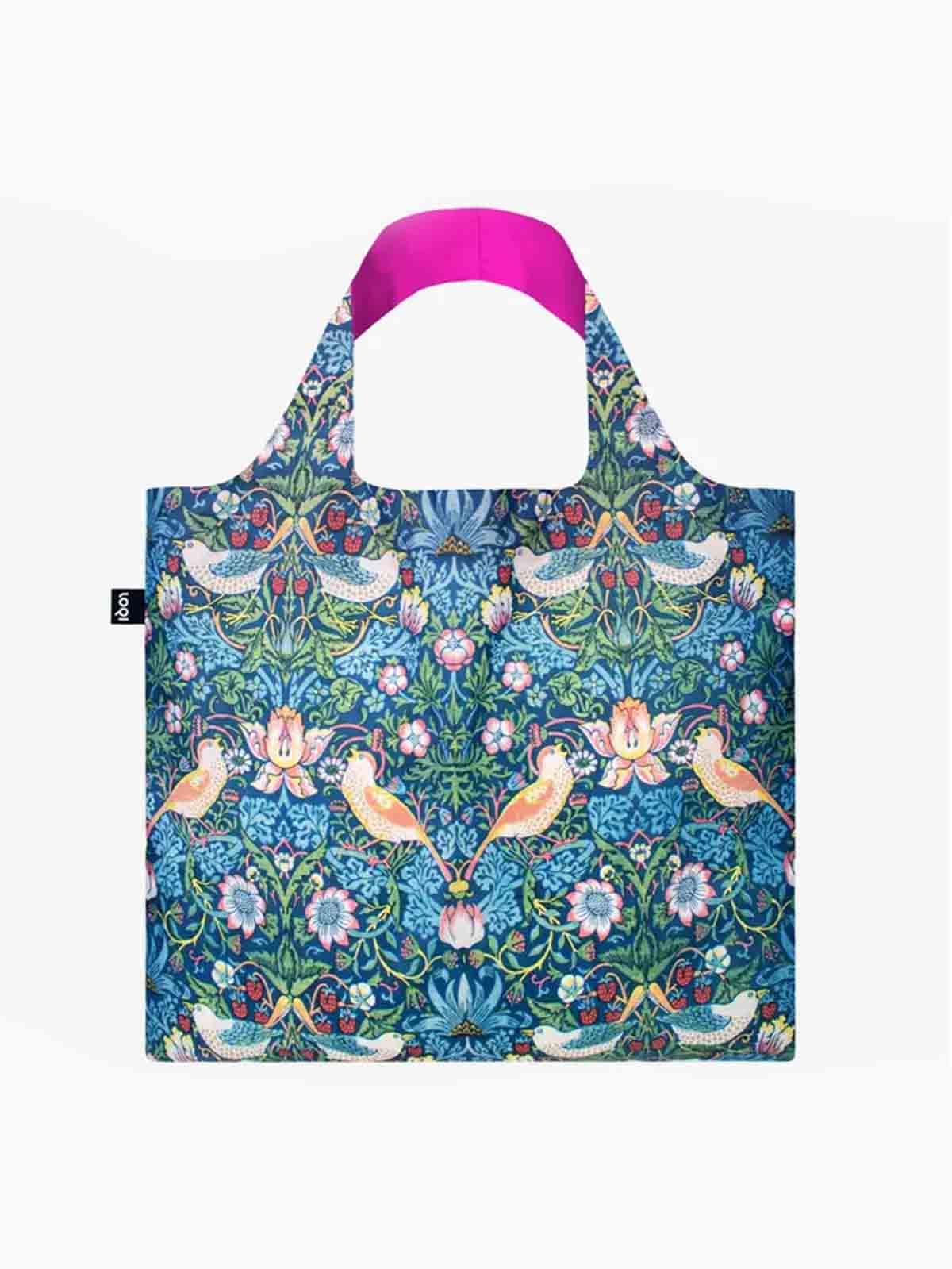 loqi Einkaufstasche - Maultierbeutel aus 100% recyceltem Kunststoff - William Morris Erdbeerdiebe.