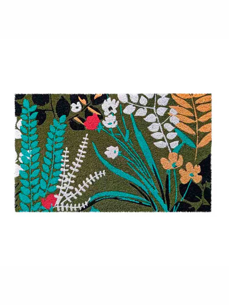 Fußmatte 75 x 45 cm - Olivengrün mit Blumen