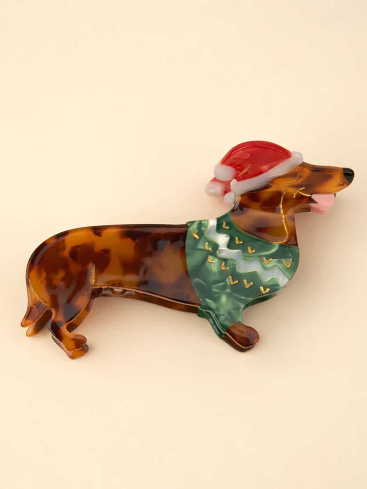 cou cou suzette Haar Clip Fichte Hund mit grünen Pullover und Santa Hut