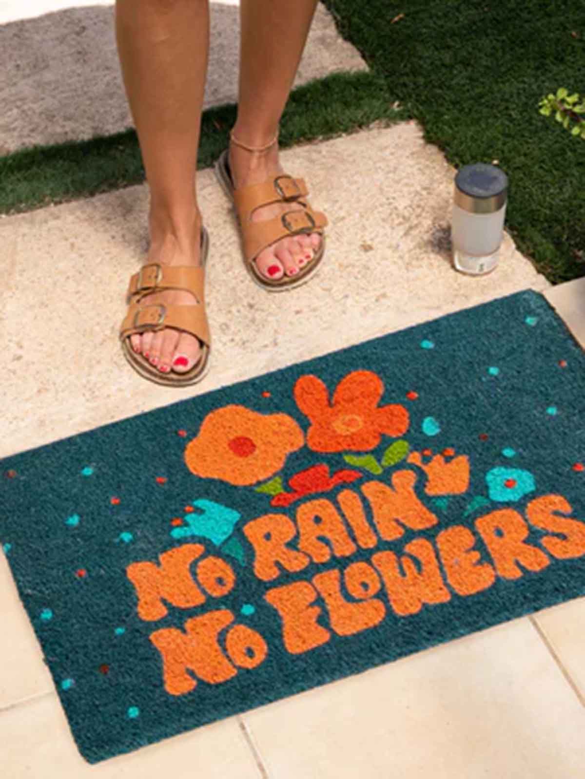 Kokosfaser Fußmatte - dunkelblau kein Regen keine Blumen