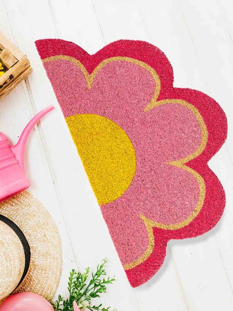 Fußmatte aus Kokosfasern - Blume in rosa