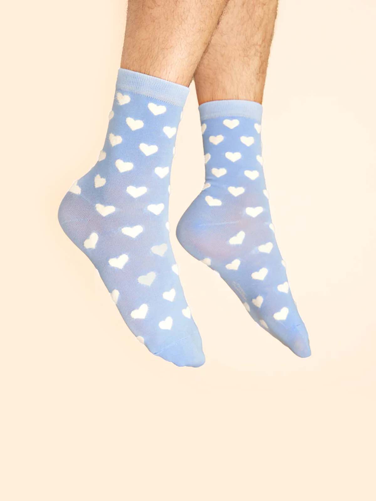 cou cou suzette - Socken hellblau mit weißen Herzen