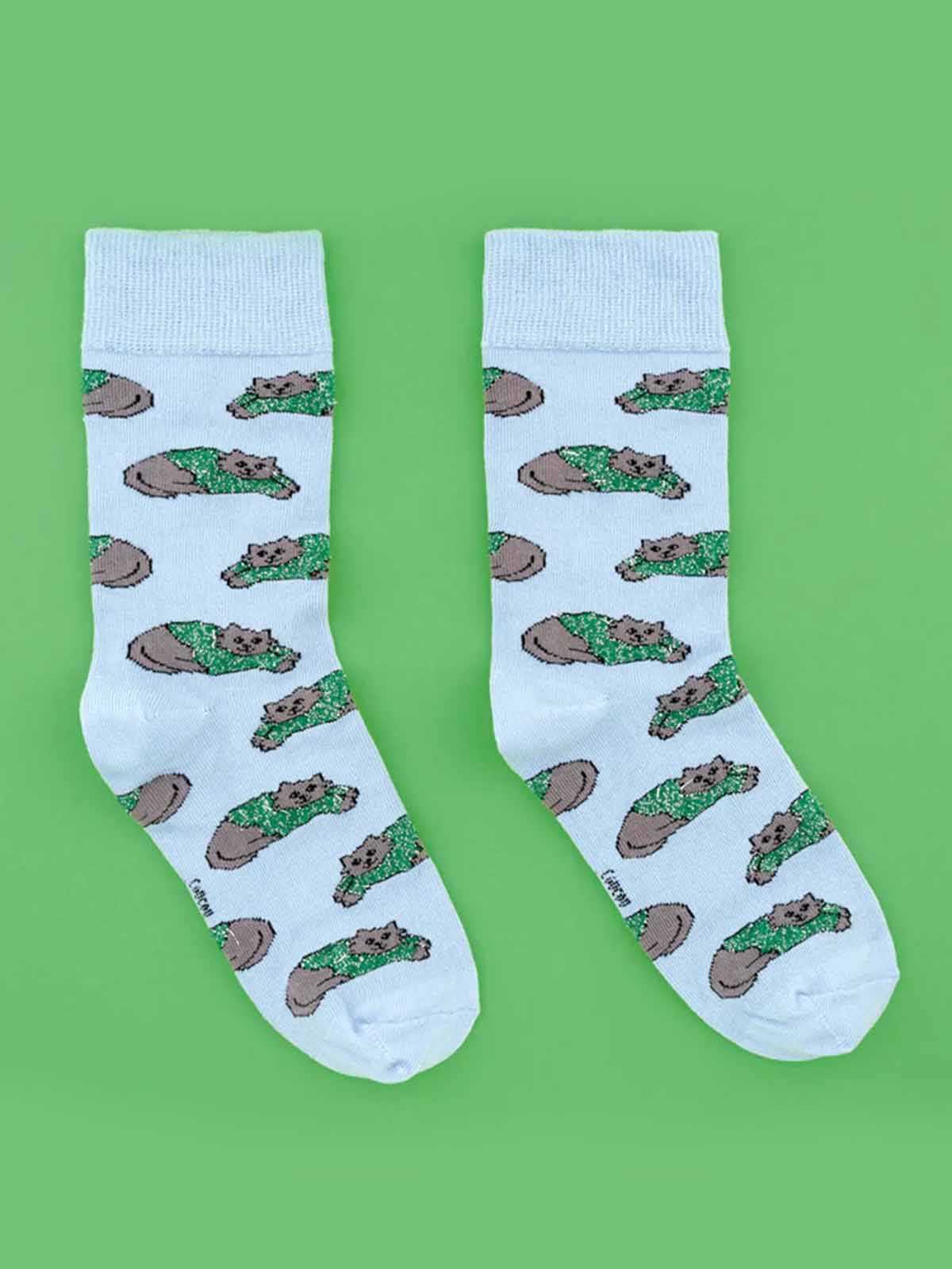 cou cou suzette Socken hellblau mit grauen Katzen