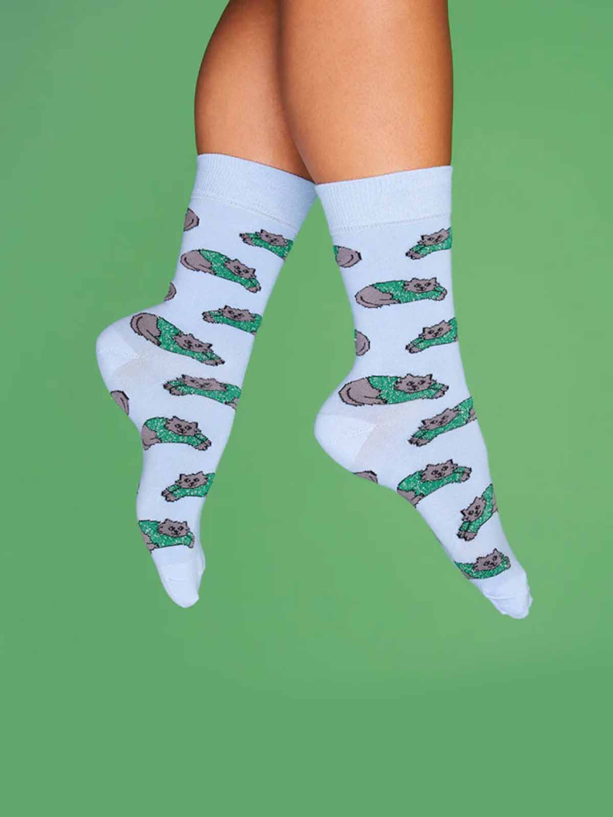 cou cou suzette Socken hellblau mit grauen Katzen