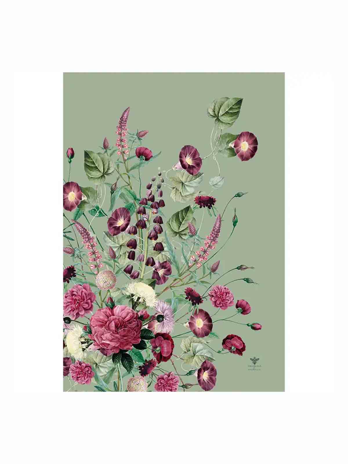 Teetücher Mintgrün mit Blumen - Bio-Baumwolle
