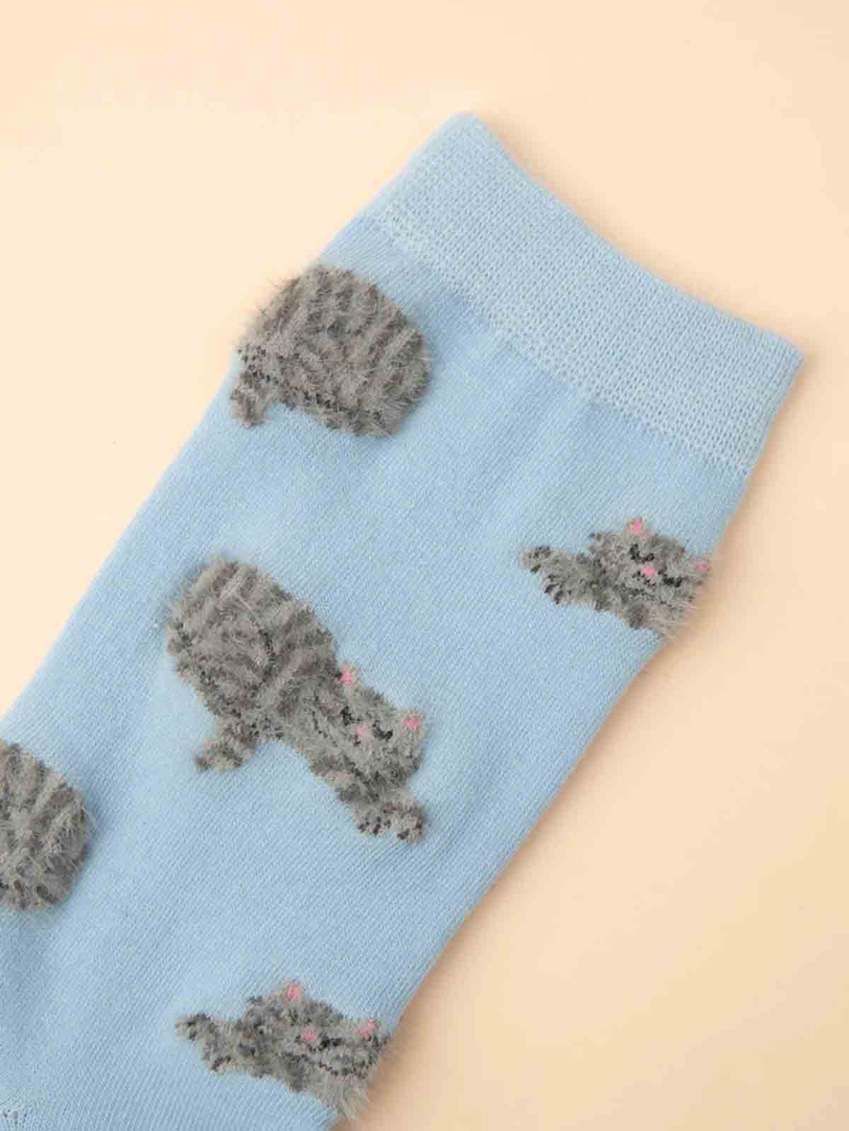 cou cou suzette - Socken hellblau mit grauen Katzen