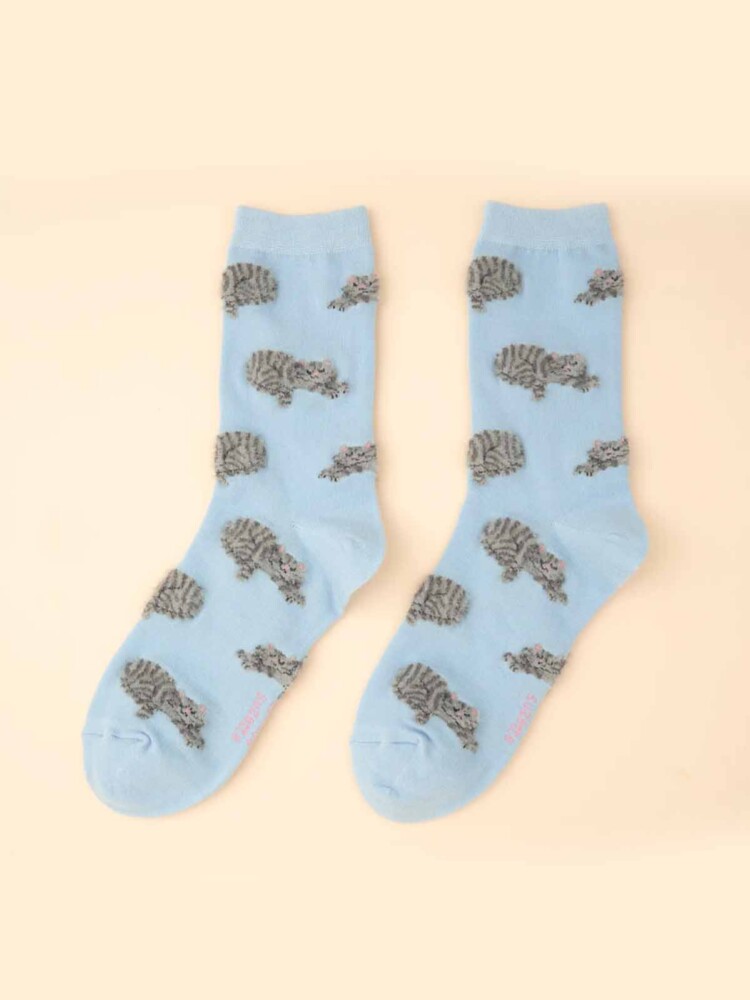 cou cou suzette - Socken hellblau mit grauen Katzen