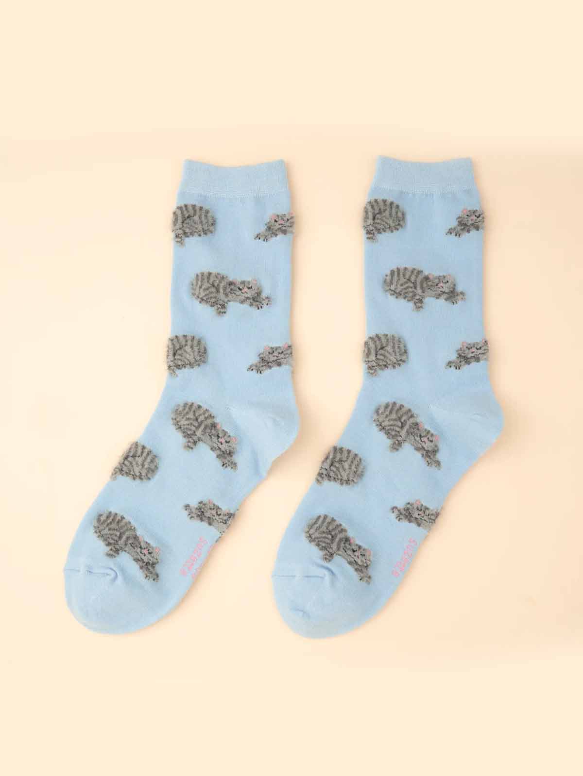 cou cou suzette - Socken hellblau mit grauen Katzen