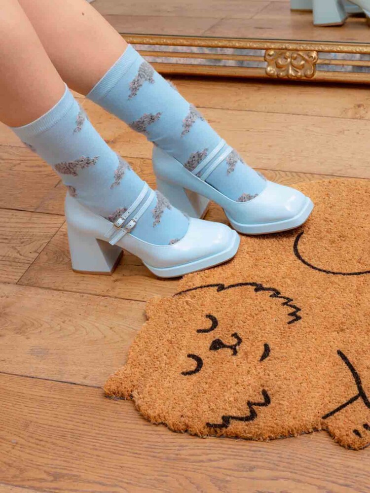 cou cou suzette - Socken hellblau mit grauen Katzen
