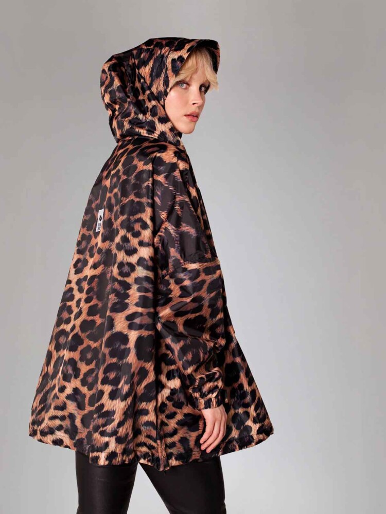 regenkiss ragnjakke schwarz und braun Leopard