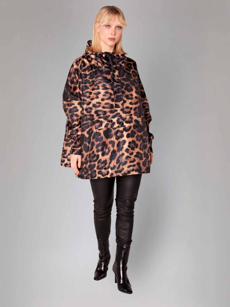regenkiss ragnjakke schwarz und braun Leopard