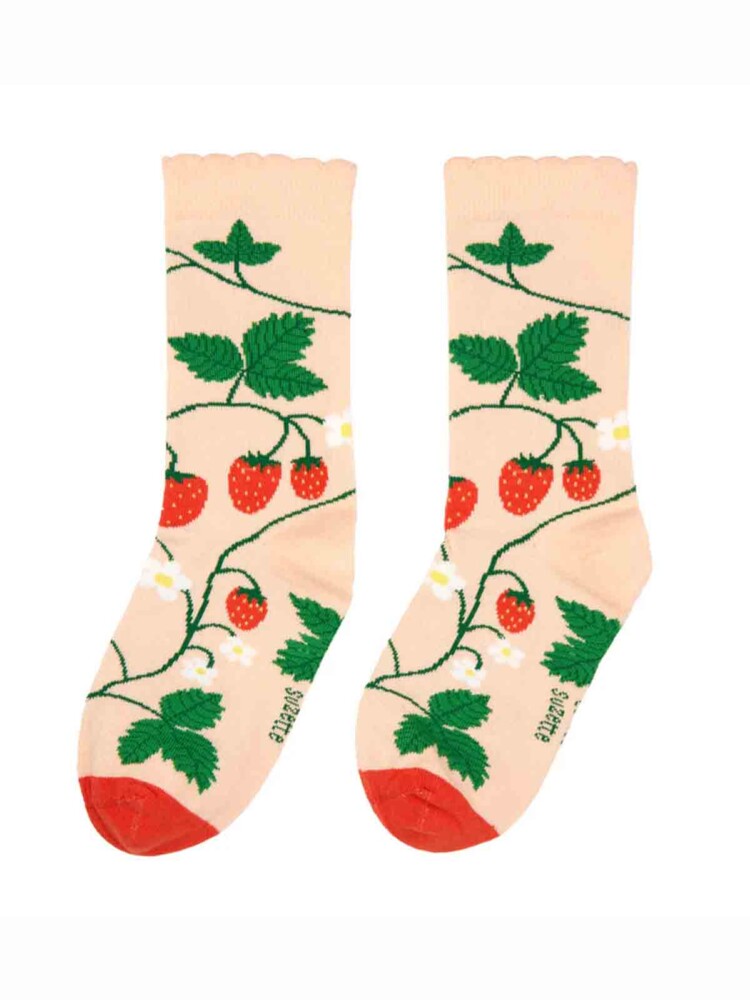 cou cou suzette Socken mit Erdbeerpflanzen auf Korallenboden