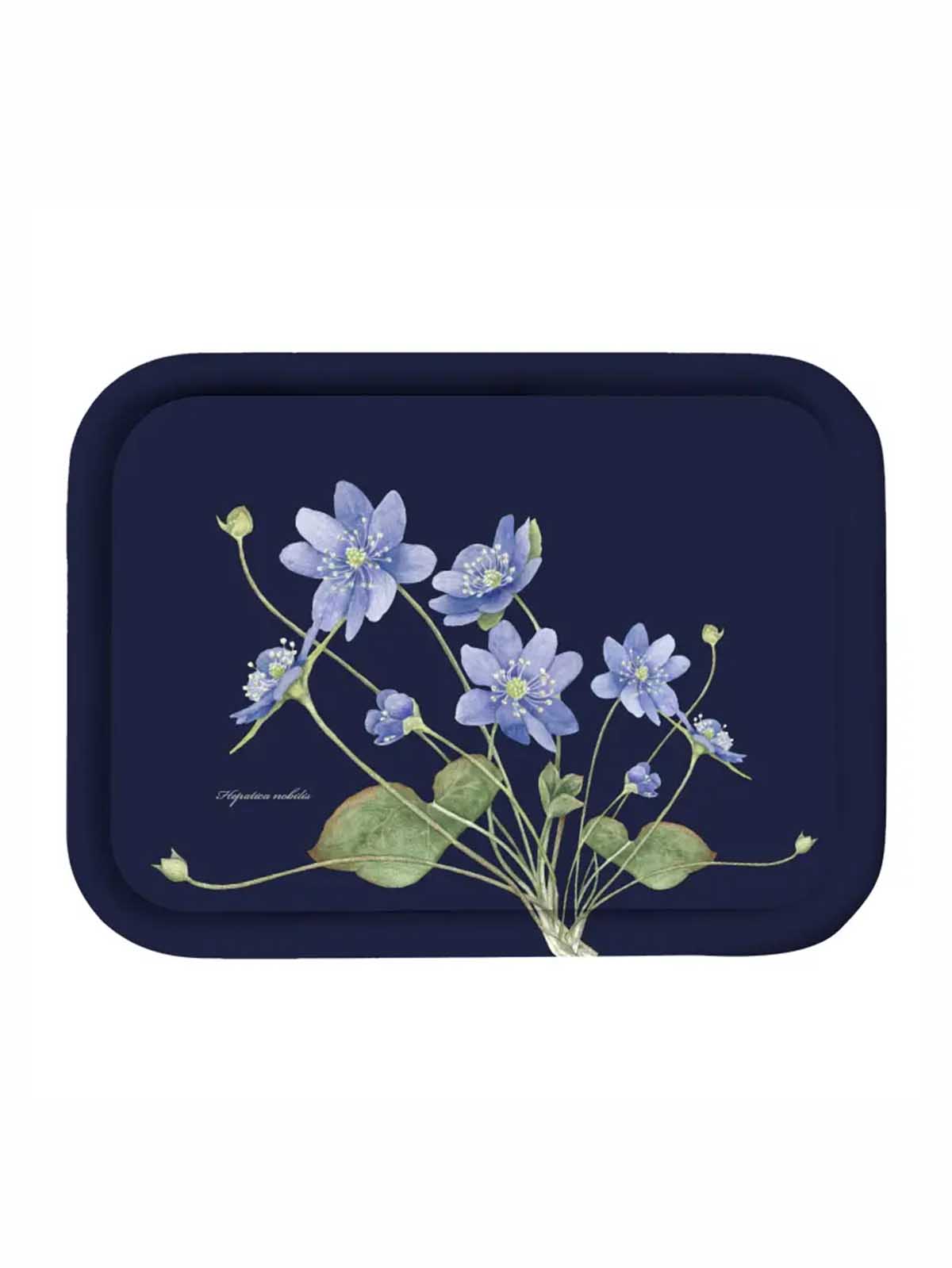 Birkenholz Tablett 27 x 20 cm - Schwarz mit blauen Anemonen