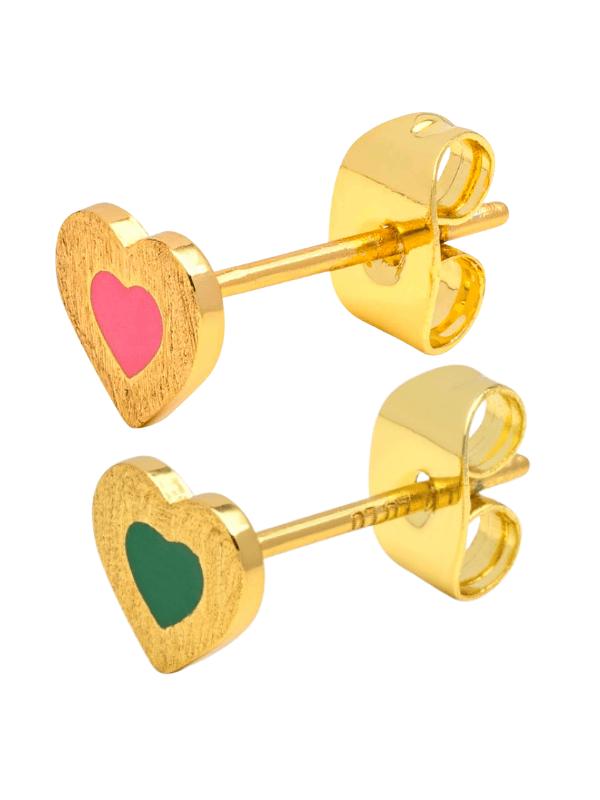 Lulu Copenhagen Ohrring - Gold Herz mit rosa und grün