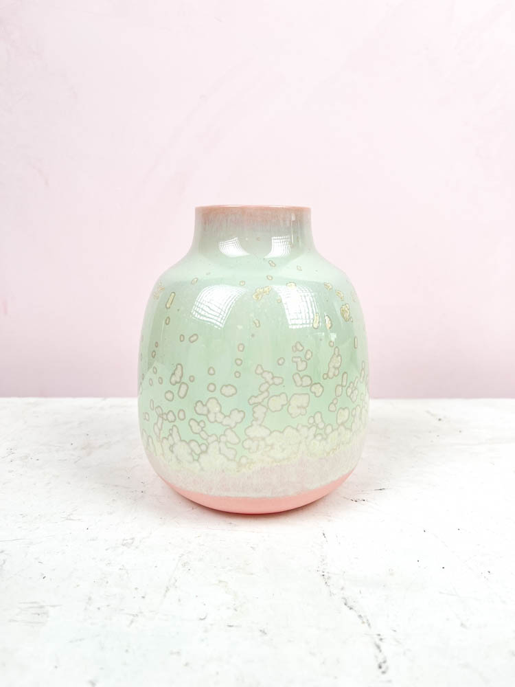 Lena pedersen Keramikvase in rosa und mintgrün