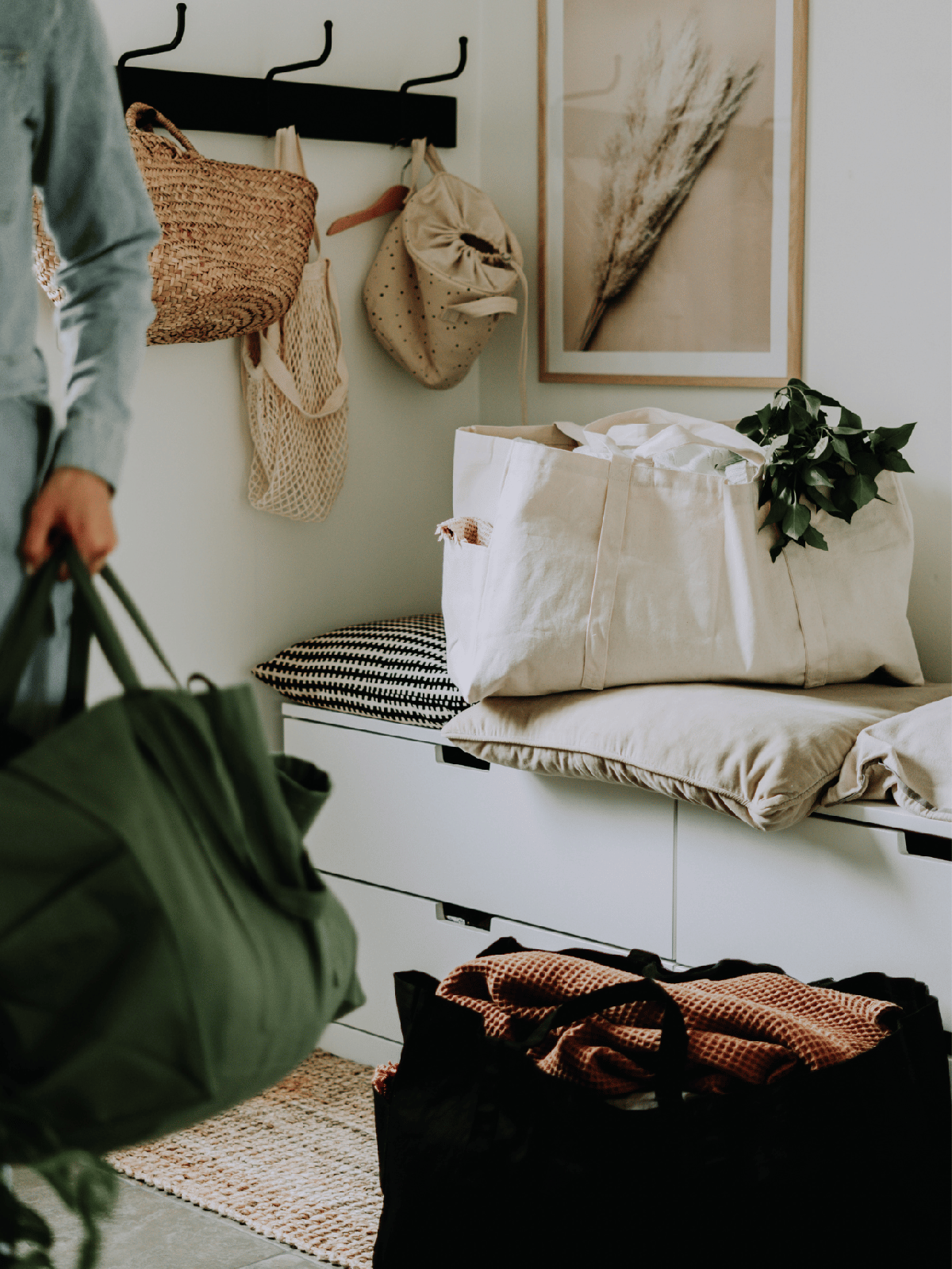 große Leinwandtasche in cremefarben