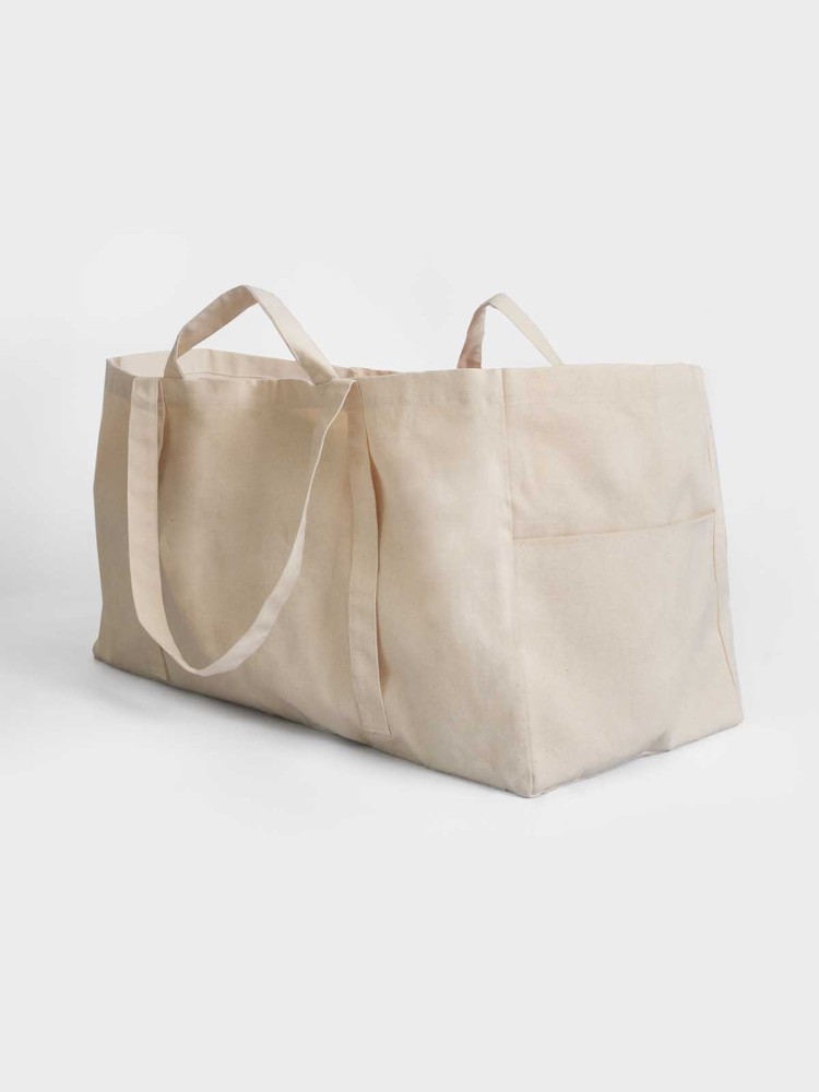 große Leinwandtasche in cremefarben