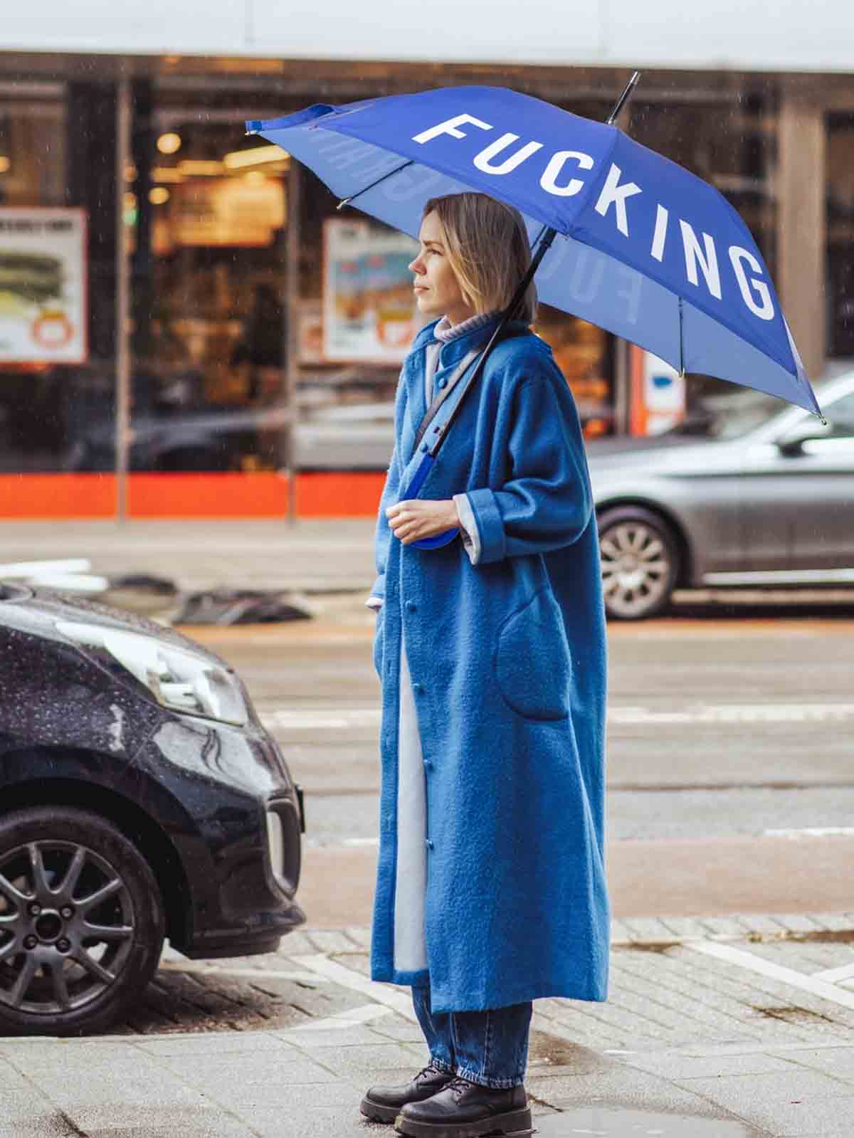 Fisura Regenschirm in blau mit weiß