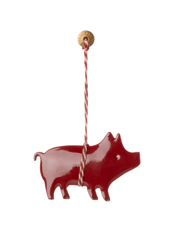 Metall Ornament - Schwein in rot
