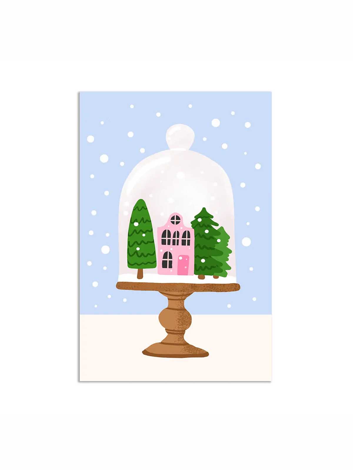 Zu und von Karten - Weihnachtslandschaft in Glasglocke