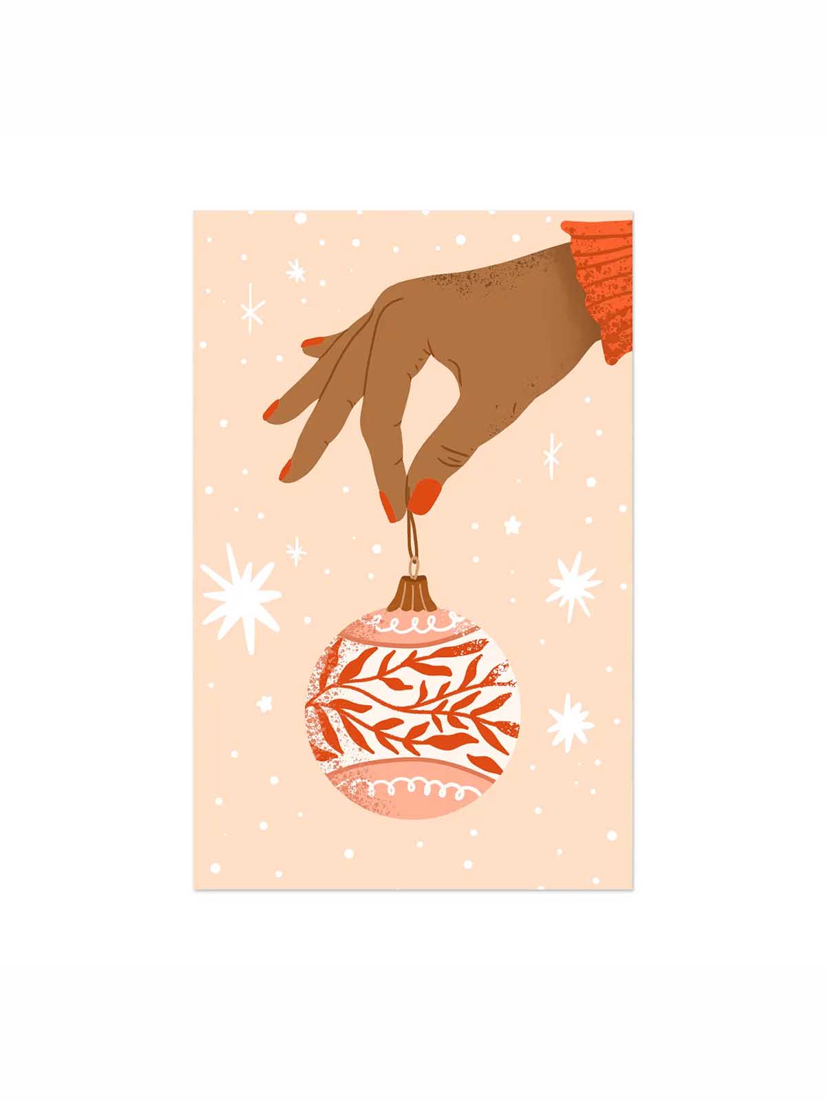 Zu und von Karten - Hand mit Weihnachtskugel