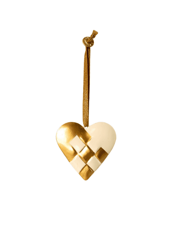 Metallornament - Großes geflochtenes Herz in Gold