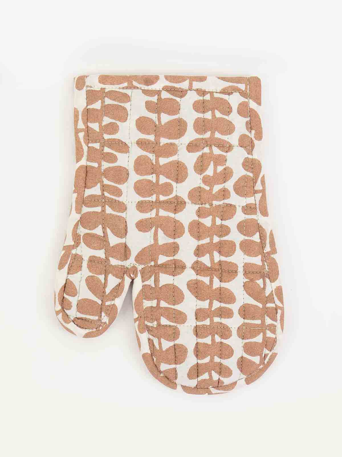 Ofenhandschuh - Laub (weiß mit rosa Muster)