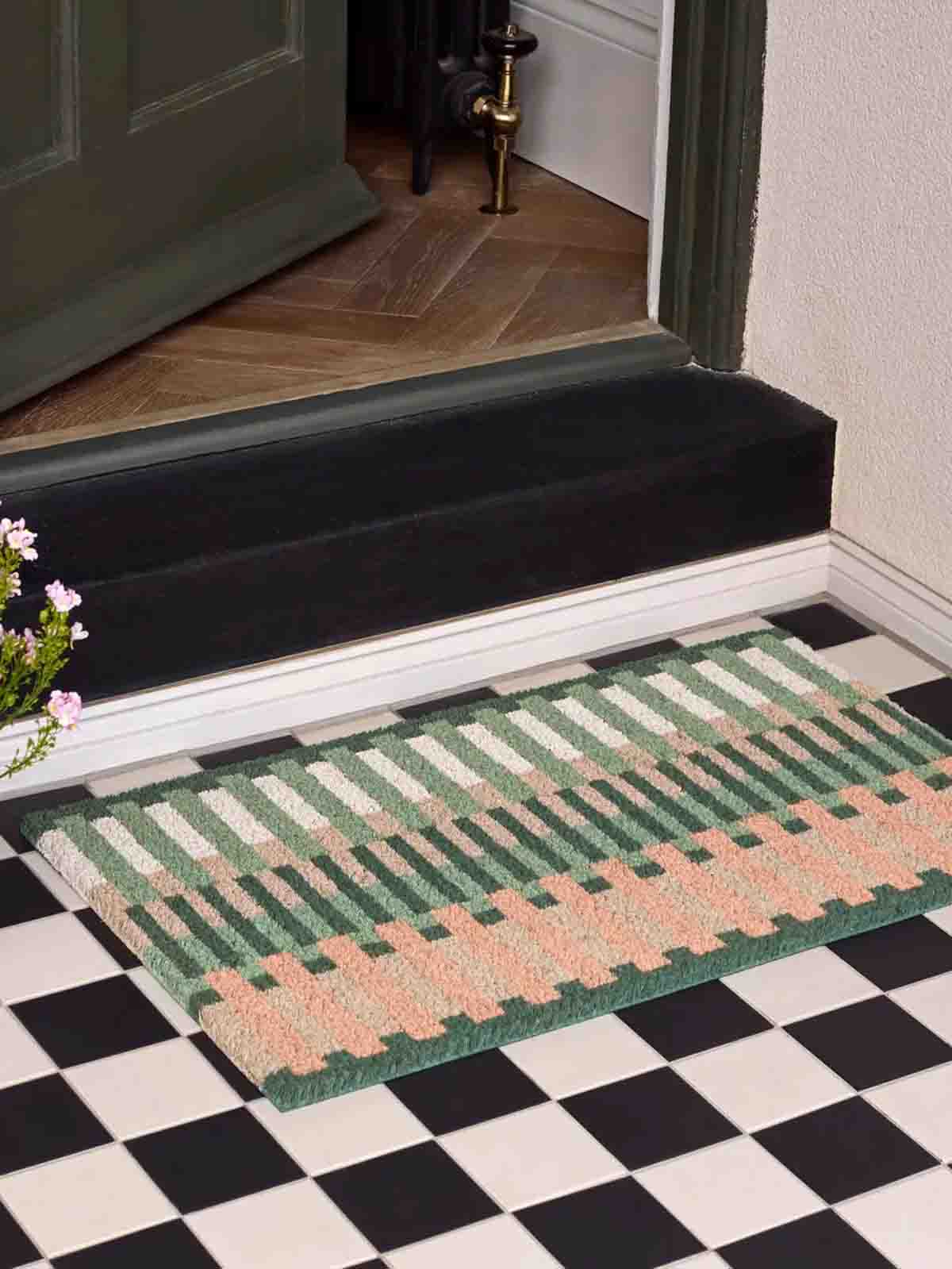Fußmatte gestreift mit grün und korallen