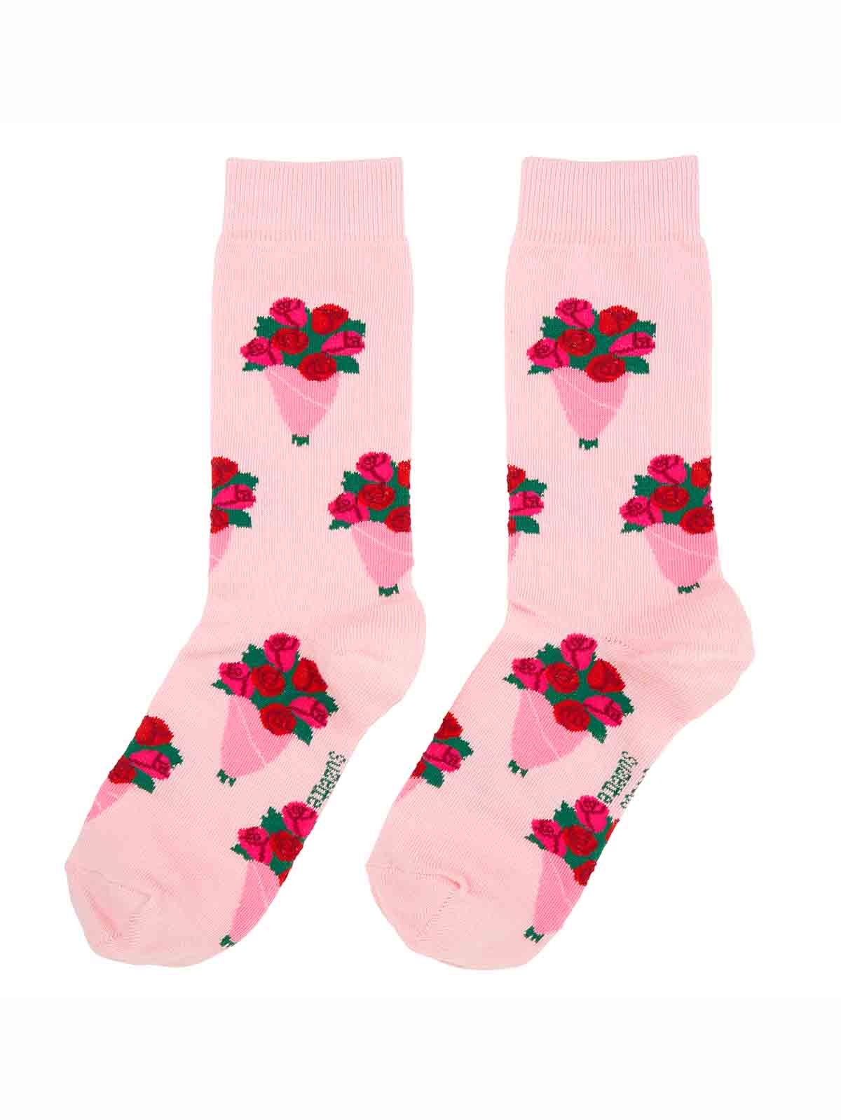 cou cou suzette Socken in Baumwolle rosa mit roten Rosen