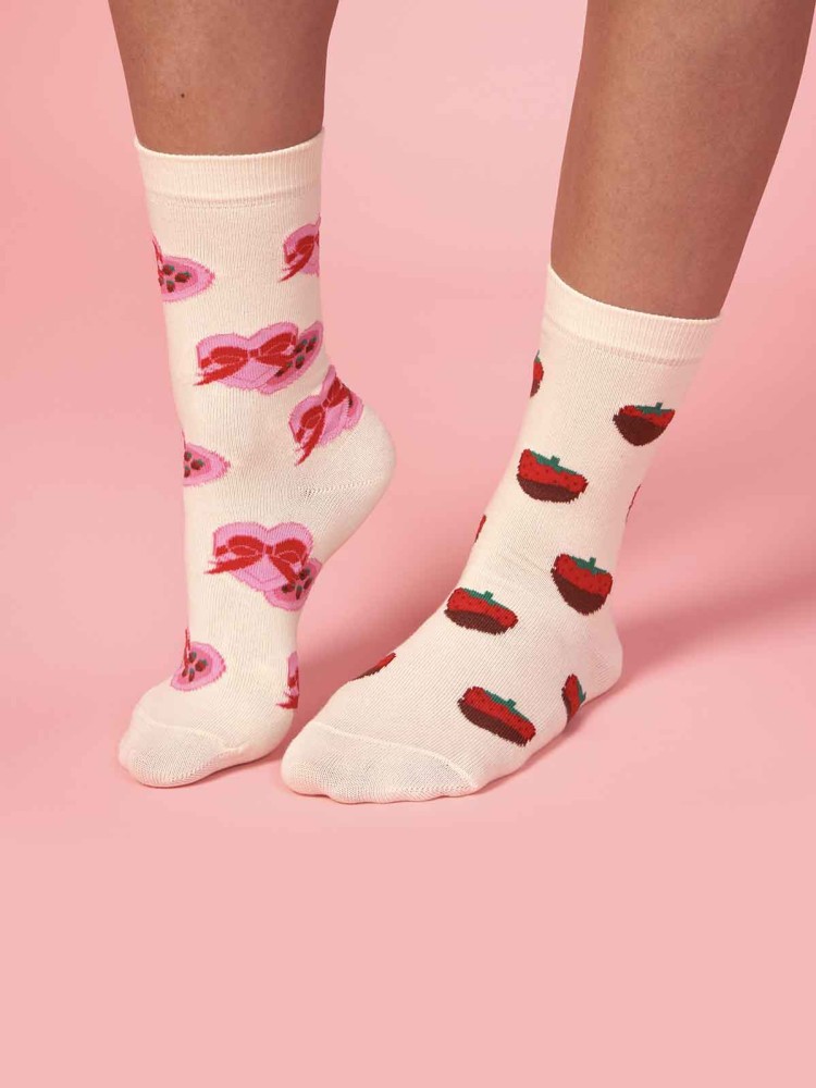 cou cou suzette Socken in Baumwolle aus weißer Erdbeere und Schokolade