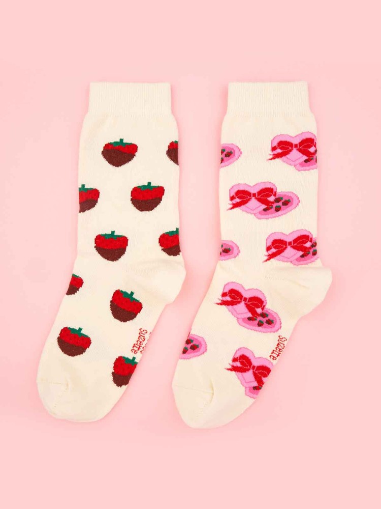 cou cou suzette Socken in Baumwolle aus weißer Erdbeere und Schokolade