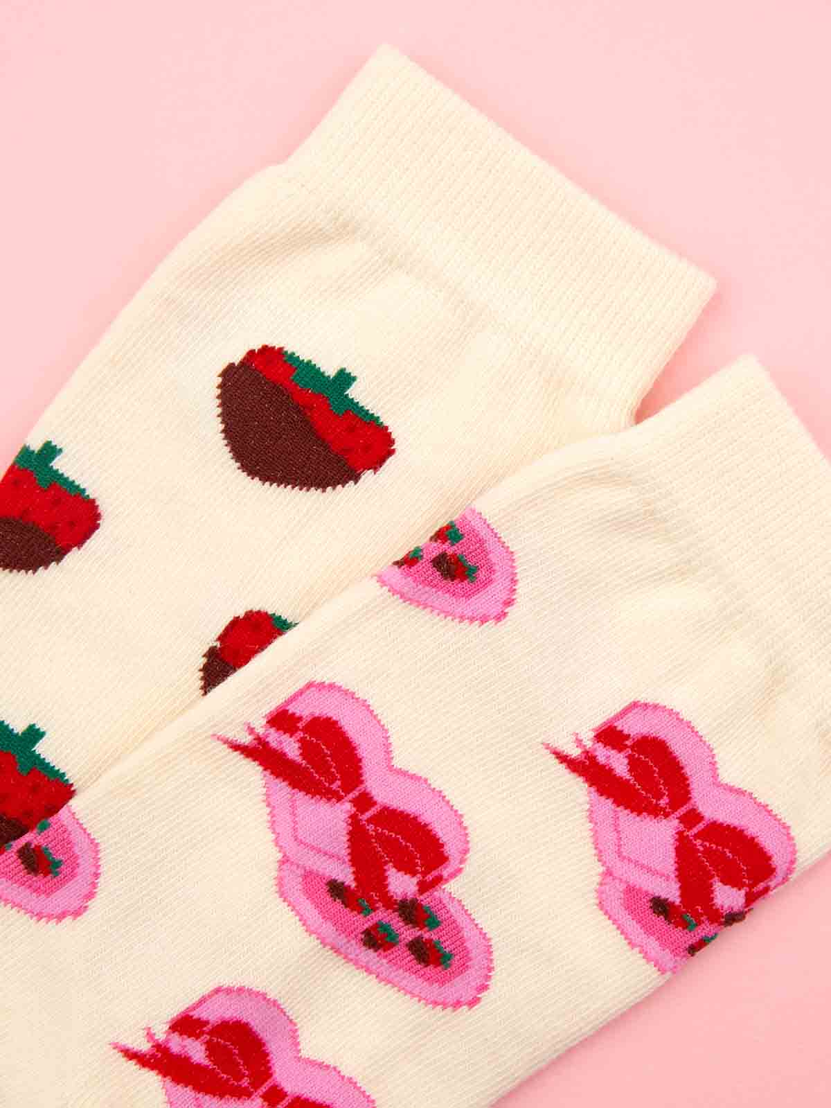 cou cou suzette Socken in Baumwolle aus weißer Erdbeere und Schokolade