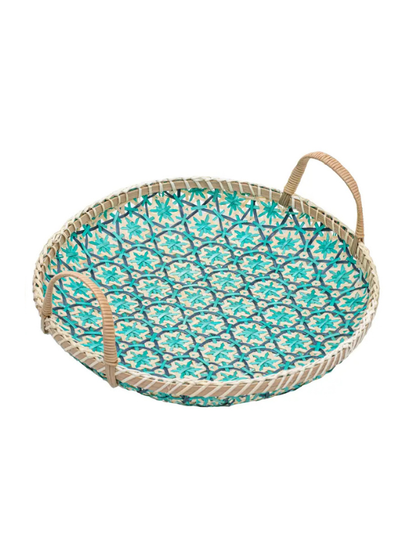 Tablett mit Griff aus Bambus 36 cm - Türkis Farben