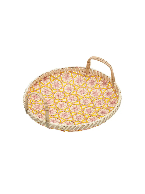 Tablett mit Griff aus Bambus 30 cm - Rosa und gelb